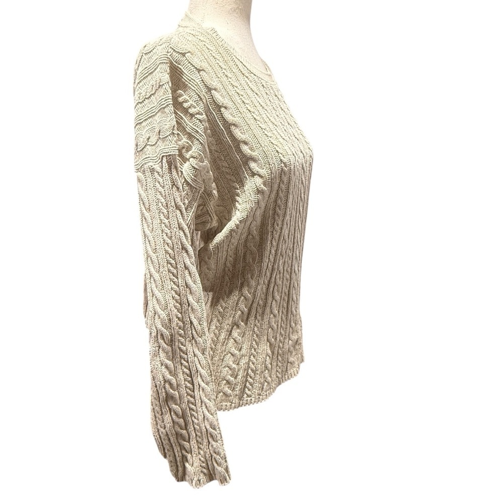 Bushwacker VTG Cable Knit Sweater Oatmeal Cream Size Medium Fisherman Cotton - Picture 4 of 11